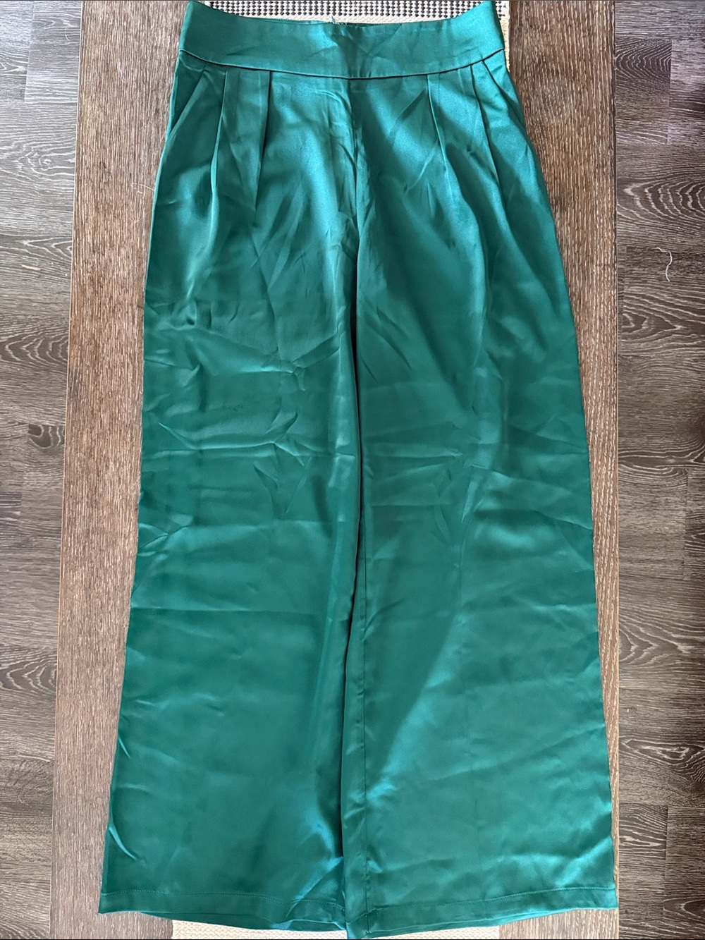 NWOT First Love Emerald Green Wide-Leg Satin Pants